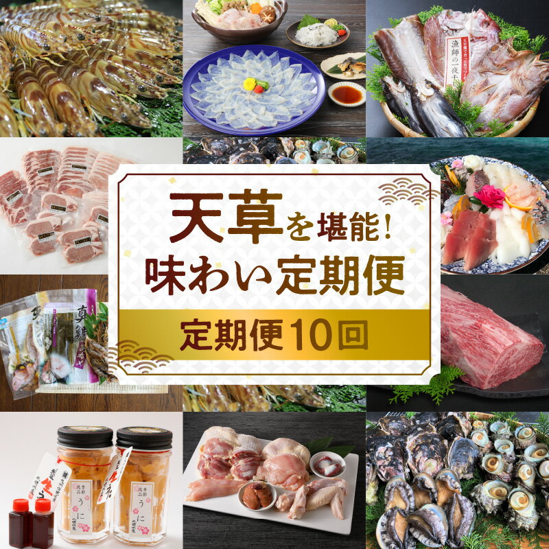 【ふるさと納税】定期便 10回 山の幸 海の幸 豚肉 生姜焼き 焼肉 しゃぶしゃぶ とんかつ みそ豚 カツレツ 海老 鯛 生うに 天草大王 鶏肉 あわび さざえ 岩牡蠣 黒毛和牛 ステーキ サーロイン サーロインステーキ とらふぐ 刺身 天草 お取り寄せ お取り寄せグルメ 送料無料