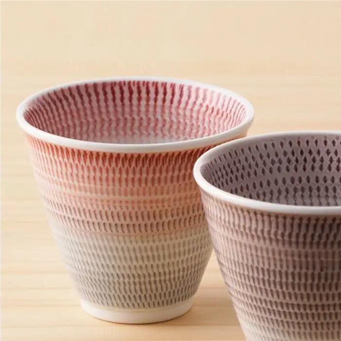 【波佐見焼】 色染流し 湯呑 2点セット 赤・ネズミ色 食器 皿 【一真陶苑】 [BB20]  波佐見焼