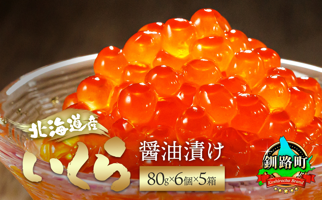 北海道産 いくら醤油漬け80g×6コ入り×5箱 小分け ｜ 国産 しょう油 イクラ ikura 鮭 鮭卵 鮭いくら 魚卵 冷凍 スピード発送 すぐ届く 魚介類 海鮮 絶品 人気 笹谷商店 せんのすけ すぐ発送 北海道 釧路町 釧路超 特産品