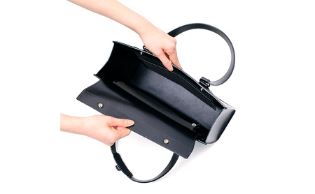 スリム トートバッグ ブラスコット 黒 革 革製品 レザー 牛革 ギフト プレゼント おしゃれ  シンプル ファッション かばん カバン 鞄 北海道 赤平 ＜名入れ無＞