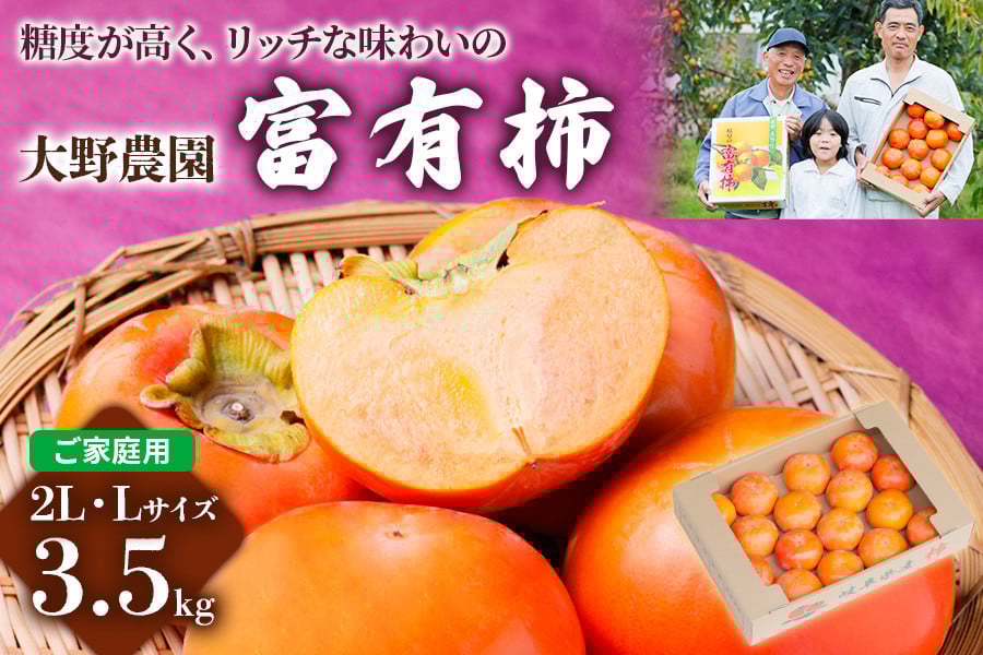 
                  【 先行予約／令和8年産／11月中旬～発送予定】《柿の王様》富有柿ご家庭用2L・Lサイズ (3.5kg)｜大野農園の富有柿 柿 フルーツ 果物 デザート 秋の果物 旬　[糖度が高く リッチな味わいの富有柿] [0630] 
                