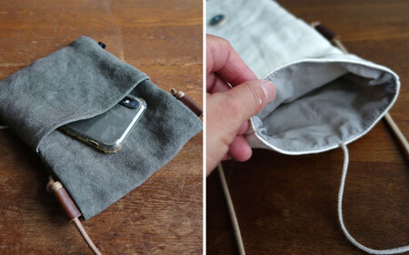 【ココア】【紐：キナリ】リネン帆布のスマホショルダー【Jonico.handwork】[AKGD002-25]