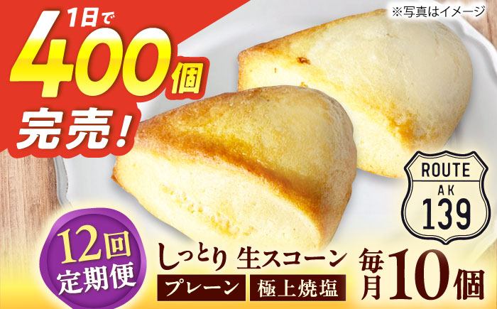 【全12回定期便】【卵不使用！】生スコーン プレーン・極上焼塩 2種10個セット [QBZ008]