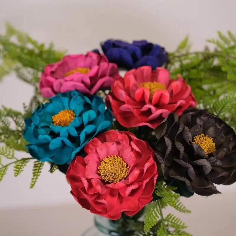Eterna -Leather Peony- カラー 黒 ／ 国産 革 レザー ピオニー 造花 アートフラワー 小物 インテリア 記念日 プレゼント 奈良県 葛城市【area003-black】