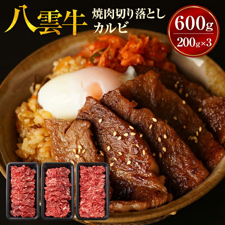 【ふるさと納税】【北海道情報雑誌で紹介！】八雲牛 焼肉切り落としカルビ 総重量600g (200g×3パック) ※沖縄・離島への配送不可