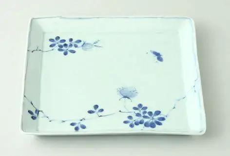 【波佐見焼】２３.5×２３.5cm手描き角盛皿　野原  【西海陶器】１０６５０｜波佐見焼
