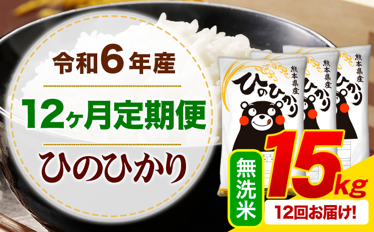 【12ヶ月定期便】令和6年産 無洗米 ひのひかり 定期便 15kg《お申込み月の翌月から出荷開始》令和6年産 熊本県産 ふるさと納税 精米 ひの 米 こめ ふるさとのうぜい ヒノヒカリ コメ お米---mifune_lcl_169_mo12num1---