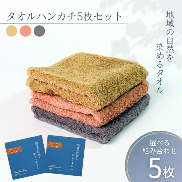 【ふるさと納税】タオルハンカチ 【色が選べる5枚セット】 グレー ピンク ベージュ 3色 天然加工 今治産 今治産タオル コットン100％ 草木染め 地域の自然を染めるタオル 河上工芸所 愛媛 伊予市