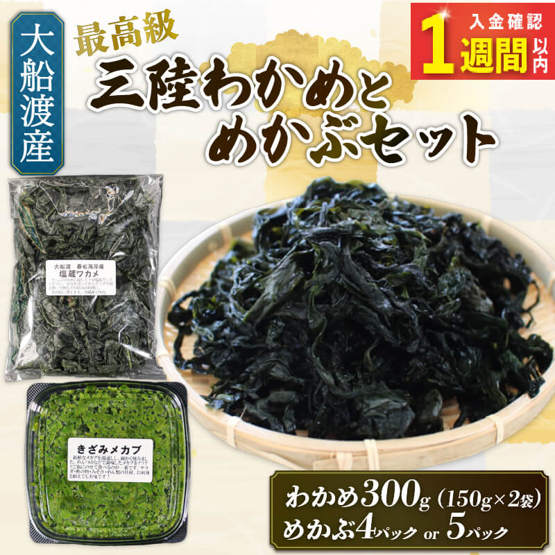 【ふるさと納税】 【スピード発送】 めかぶセット 塩蔵 わかめ 300g (150g×2袋) 選べる容量 めかぶ640g～800g (160g×4～5パック) 海鮮 海藻 わかめ ワカメ 魚貝類 魚介類 みそ汁 スープ 酢の物 小分け 三陸産 岩手県 大船渡市