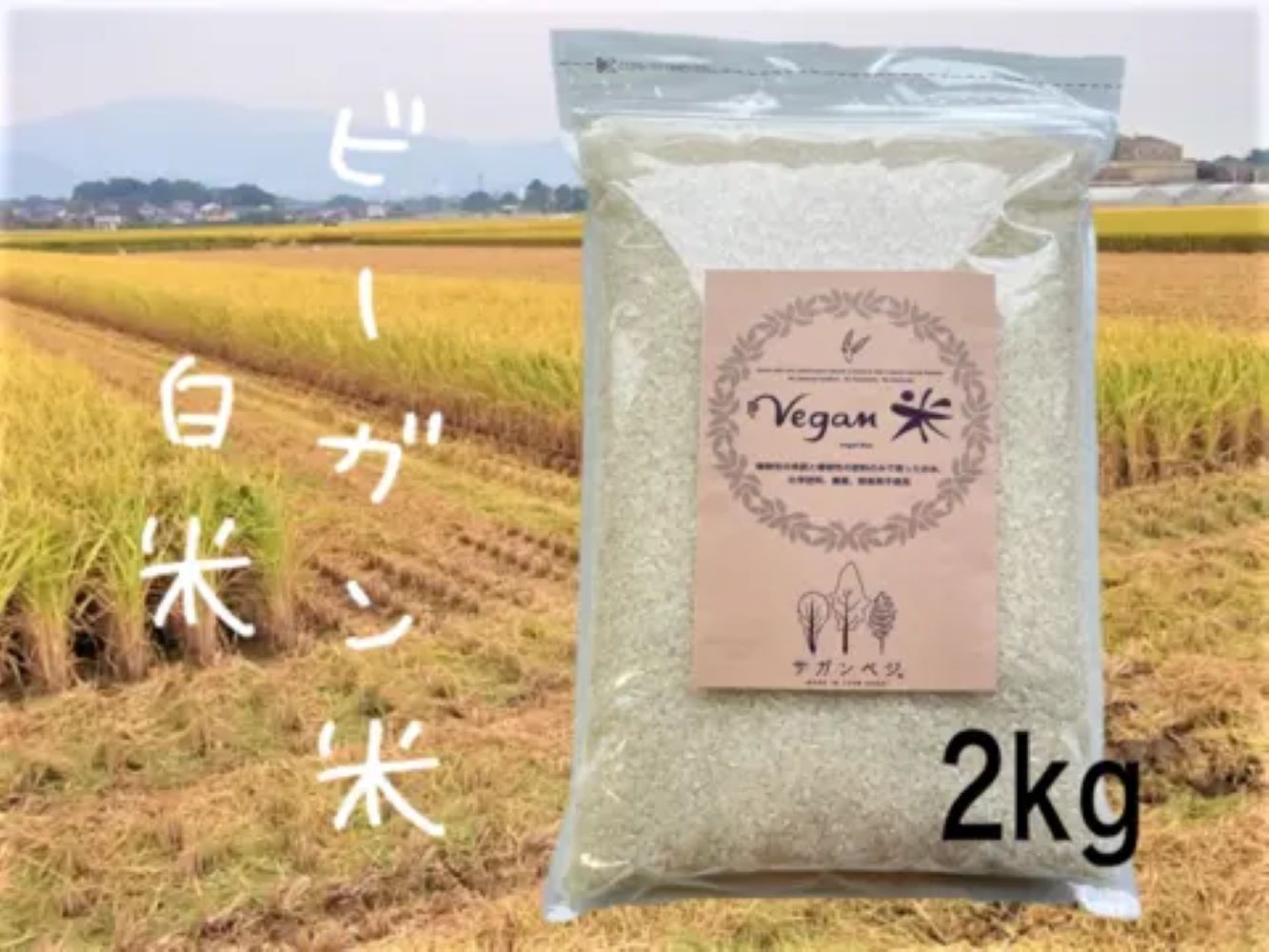 
                  ビーガン米2㎏　白米【植物性肥料と植物性追肥を使って育てたサガンベジブランド】
                