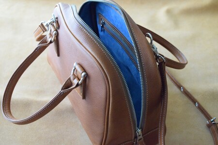 イタリアンレザー ボストンバック コニャック（ショルダーベルト無し） | 高級イタリアンレザー使用 レザー 本革 高級皮革 プレゼント ボストン バック カバン 鞄 贈り物 記念 誕生日 革 手作り 