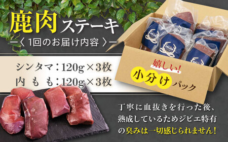 【全2回定期便】【モモ肉】 鹿肉 ステーキ2種セット（シンタマ120g×3枚・内もも120g×3枚）《喜茂別町》【EBIJIN】 ジビエ 鹿 モモ セット ステーキ 赤身 冷凍 冷凍配送 定期便 ジビ