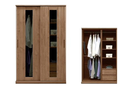 引き戸タイプのワードローブハート 120スライドワードローブ(ブラウン)