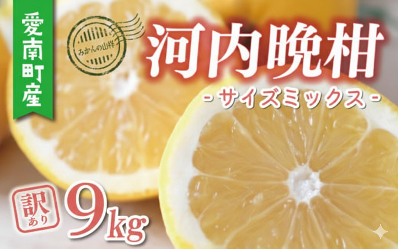 
                  【先行予約】【数量限定】河内晩柑 樹齢 30年以上 訳あり 9kg （ Mサイズ 以上 ） 9000円 みかん mikan 蜜柑 ミカン わけあり かわちばんかん 愛南ゴールド あいなん ゴールド 文旦 派生 和製 グレープフルーツ 産地直送 国産 農家直送 期間限定 特産品 ゼリー ジュース アイス 等に 人気 限定 甘い さわやか フルーツ 果物 柑橘 蜜柑 みかんの山祥 愛南町 愛媛県
                