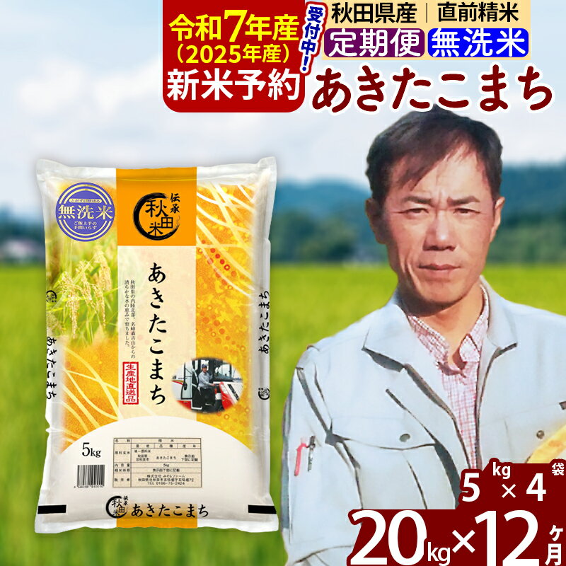 【ふるさと納税】※令和7年産 新米予約※《定期便12ヶ月》秋田県産 あきたこまち 20kg【無洗米】(5kg)2025年産 お届け周期調整可能 隔月に調整OK お米 みそらファーム