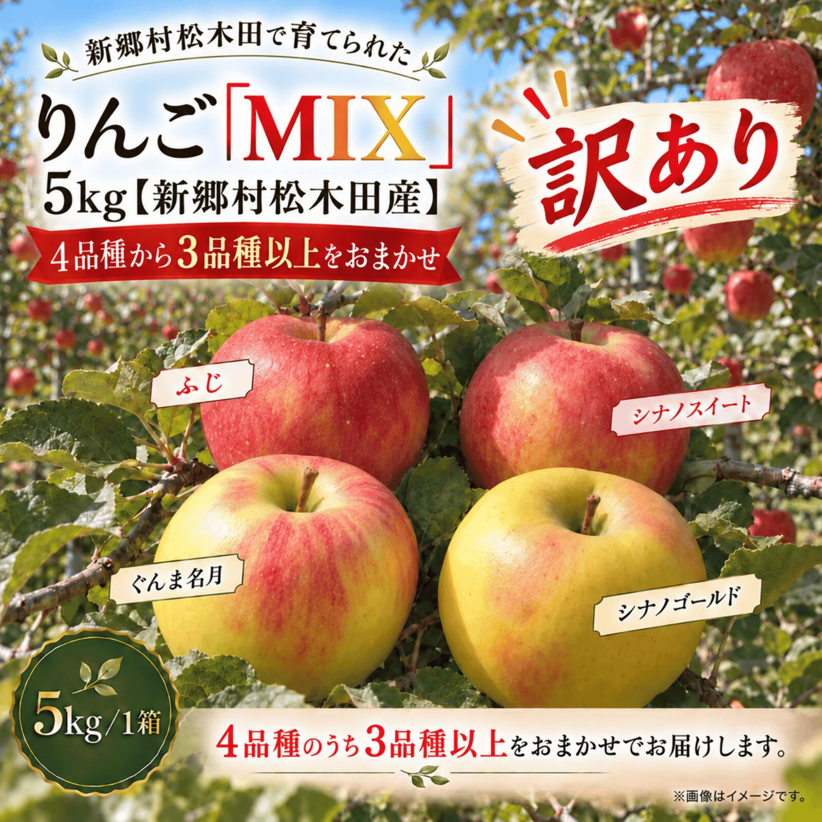 【ふるさと納税】【訳あり】りんご「MIX」5kg（新郷村松木田産）　リンゴ　林檎　りんご　ふじ　ぐんま名月　シナノスイート　シナノゴールド　出荷開始時期：12月1日〜1月31日