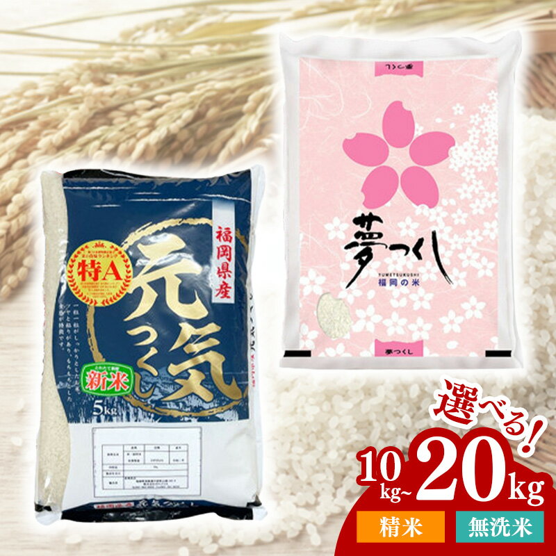 【ふるさと納税】＜選べる精米・内容量／白米・無洗米／10kg・20kg＞福岡県産米食べ比べ「夢つくし」「元気つくし」2種類　令和7年産【米 ブランド米 ブランド 白米 無洗米 元気つくし 夢つくし お土産 福岡県産 グルメ 福岡県 筑前町 CE033】【価格改定】