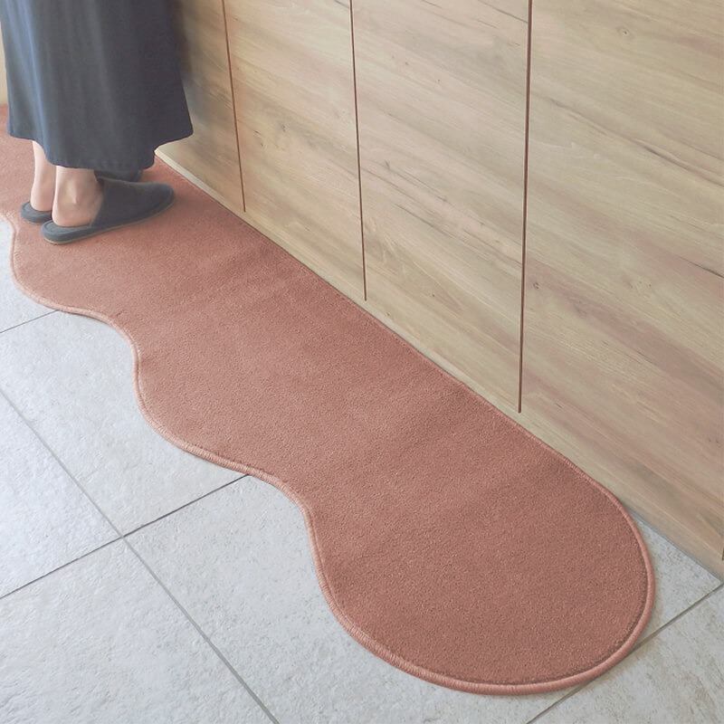 diw0010 北欧風キッチンマット ラグマットタイプ 45×150cm ピーナッツ型 ライトマホガニー 抗菌防臭 SEK 織人しきもの屋工房