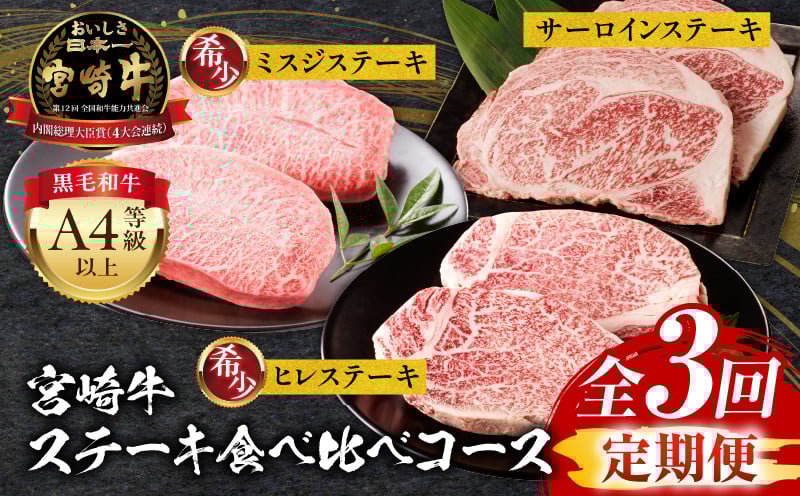 
            【定期便全3回】宮崎牛ステーキ食べ比べコース_M243-T007
          