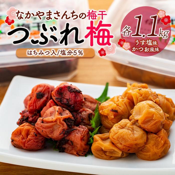 【ふるさと納税】なかやまさんちの梅干（1.1kg×2箱）うす塩（はちみつ入）塩分5％とかつお風味（はちみつ入）塩分5％セット【つぶれ梅】【訳あり】 | 梅ぼし うめぼし うめ干し うめ 南高梅 蜂蜜 ご飯 ごはん おにぎり 人気 おすすめ 美味しい