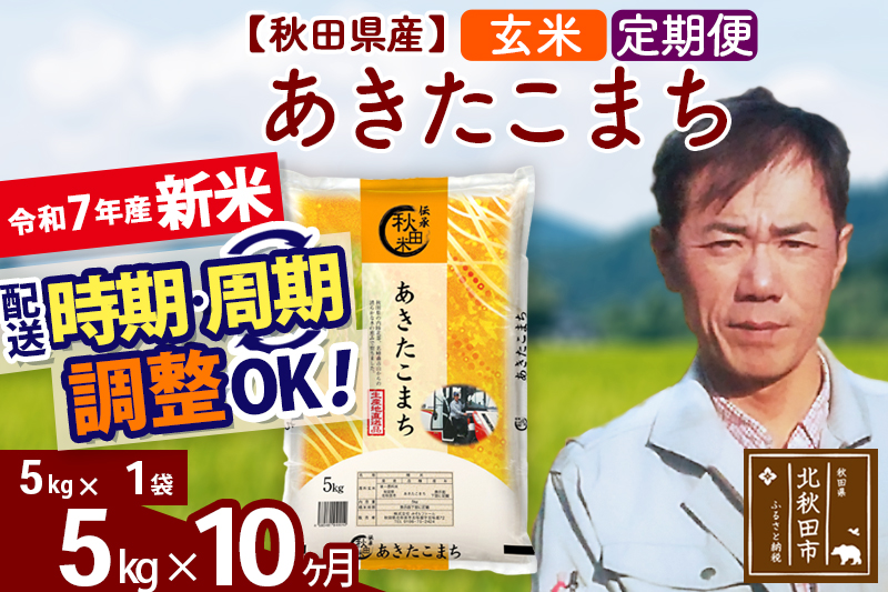 ※令和7年産 新米※《定期便10ヶ月》秋田県産 あきたこまち 5kg【玄米】(5kg小分け袋) 2025年産 お届け時期選べる お届け周期調整可能 隔月に調整OK お米 みそらファーム