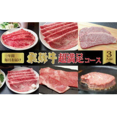 【ふるさと納税】【毎月定期便】化粧箱入り　飛騨牛超満足コース(約3人前)　全12回【配送不可地域：離島】【4053837】