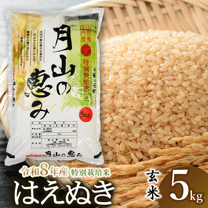 【ふるさと納税】【令和8年産先行予約】特別栽培米 はえぬき 玄米 5kg (5kg×1袋) 2026年 米工房 月山の「月山の恵み」 | 山形県 鶴岡市 ブランド米 お取り寄せ お米 おこめ 特栽 コメ 5キロ こめ 美味しい 鶴岡産 単一原料米