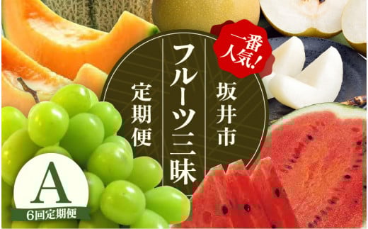 【先行予約】【定期便 6回コース】 坂井市フルーツ三昧！！定期便A【2026年6月上旬以降順次発送開始予定】【定期便 くだもの 果物 フルーツ お楽しみ アンデスメロン すいか スイカ マルセイユメロン シャインマスカット 梨 なし ナシ アールスメロン 6回】 [J-3217]