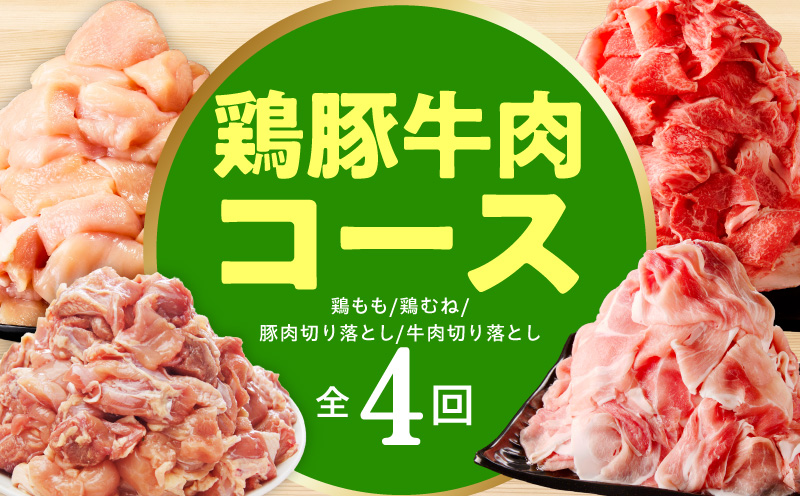 【定期便】鶏豚牛肉コース 全4回【小分け 鶏肉 豚肉 牛肉 カット済み 切り落とし 簡単調理 大阪 泉佐野 大阪府 泉佐野市】