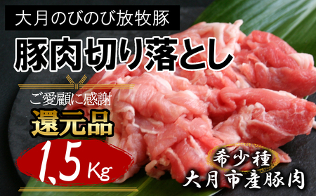 自然の中で飼育された 大月のびのび放牧豚の切り落とし肉  1.5㎏以上 （300g×5パック）