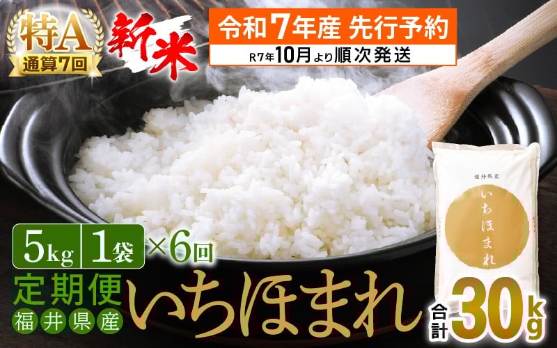 
            【新米・先行予約】令和7年産 お米 定期便 6回 いちほまれ 5kg × 6回（計30kg）特A 通算7回！福井県産【米 コメ kome 6ヶ月連続 計30キロ 精米 白米】【令和7年10月より順次発送予定】 [e27-i006]
          