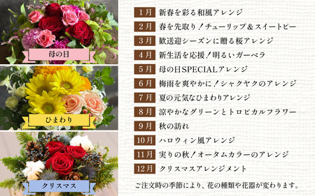 季節のアレンジメントフラワー 定期便 Premium 12ヶ月毎月お届け[FI004] /  花 花束 季節 定期便 生活 記念日 ギフト プレゼント お祝い 送料無料