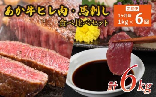 【6ヶ月定期便】あか牛ヒレ肉800g（6枚前後）・馬刺し200g（赤身100g、霜降り50g、たてがみ50g）セット