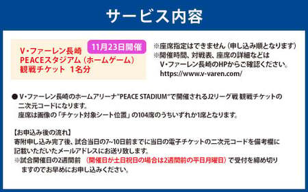【11月23日開催】V・ファーレン長崎 PEACEスタジアム （ホームゲーム） 観戦チケット 1名分 V-VAREN J2リーグ サッカー チケット