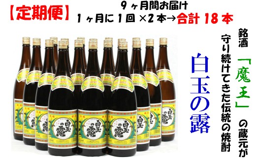 
TK-002-1 【定期便：魔王の姉妹焼酎】＜白玉の露＞ 1升瓶×２本 9ヶ月定期配送
