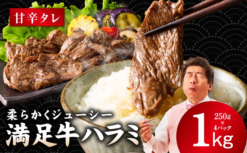 
                  【満足牛ハラミ】甘辛タレ漬け 合計1kg 【スピード発送 味付け ハラミ 小分け 焼くだけ 簡単調理 BBQ 牛肉 250g×4P 普段使い】
                