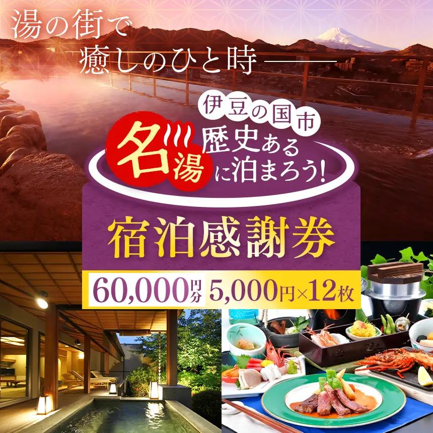 【60,000円分】伊豆の国市宿泊感謝券（5000円×12枚）