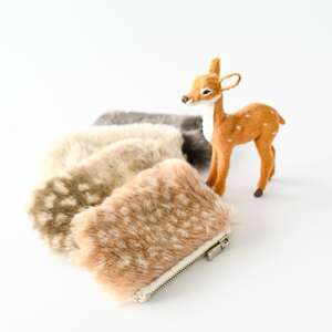 ふわふわモフモフ◇マルチコインケース　ファー（バンビ柄ベージュ）×レザー（スムース ライトベージュ）【cbm17】