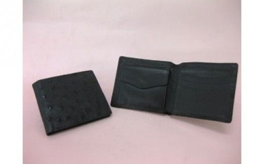オーストリッチ 半財布（黒） 高級皮革 丈夫 柔らか 上質 風合い 本革 財布 オーストリッチ 高級品 牛革 内側加工 シンプルデザイン ビジネス オーストリッチレザー 使用 オーストリッチ ダチョウ ダチョウ革 ギフト プレゼント 茨城県 石岡市 (C05-016)