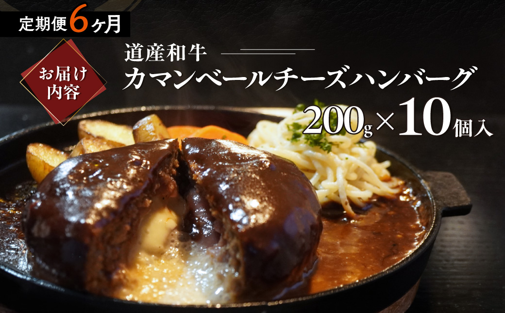 【6ヶ月定期便】道産和牛カマンベールチーズハンバーグ（200g）10個入り MROA173