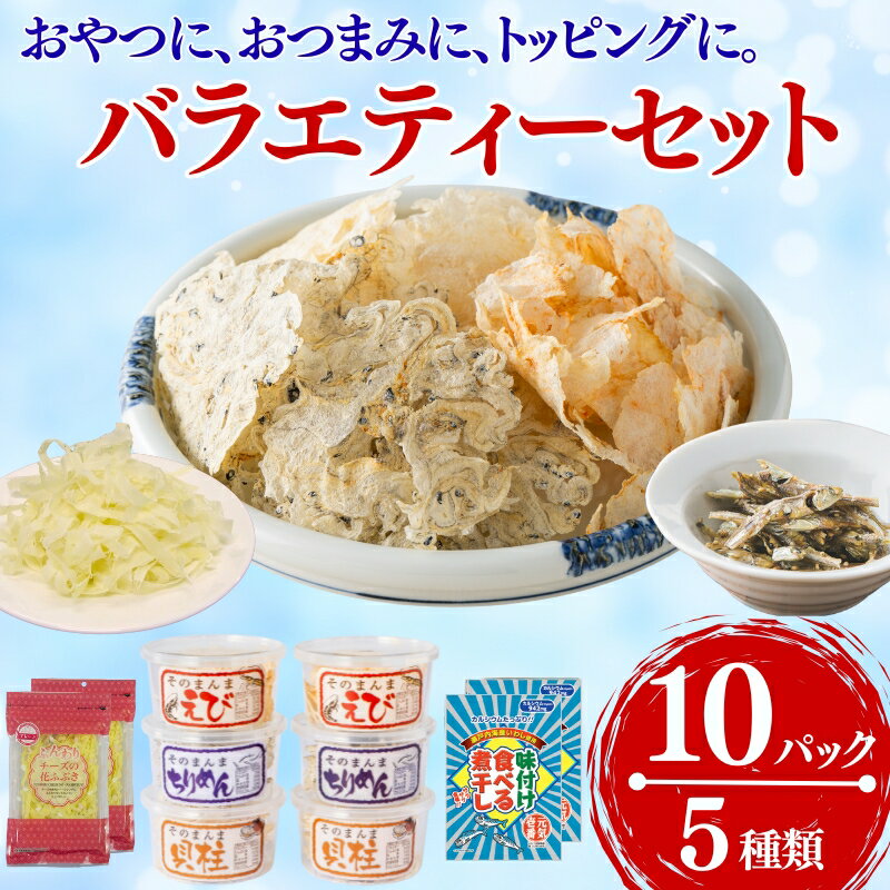 【ふるさと納税】国産 珍味 おつまみ バラエティセット 10点 5種 そのまんまちりめん そのまんまえび そのまんま貝柱 味付け食べる煮干し チーズの花ふぶき オカベ｜B135