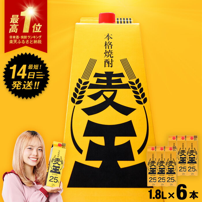 ≪鹿児島本格麦焼酎≫麦王パック(1.8L×6本・計10.8L)軽快な味わいと口いっぱいに広がる豊かな香りを楽しめる麦焼酎！【岩川醸造】