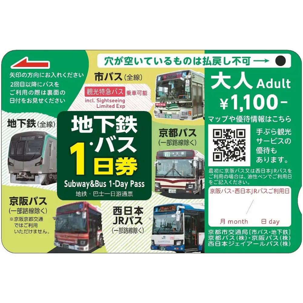 【京都市交通局】地下鉄・バス１日券（大人券２枚セット）｜電車 バス 乗車 1日 チケット