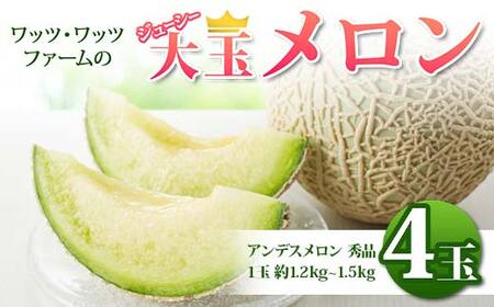 《2026年 先行予約》 ワッツ・ワッツ・ファームのジューシー大玉メロン 4玉 果物 フルーツ FSY-2378