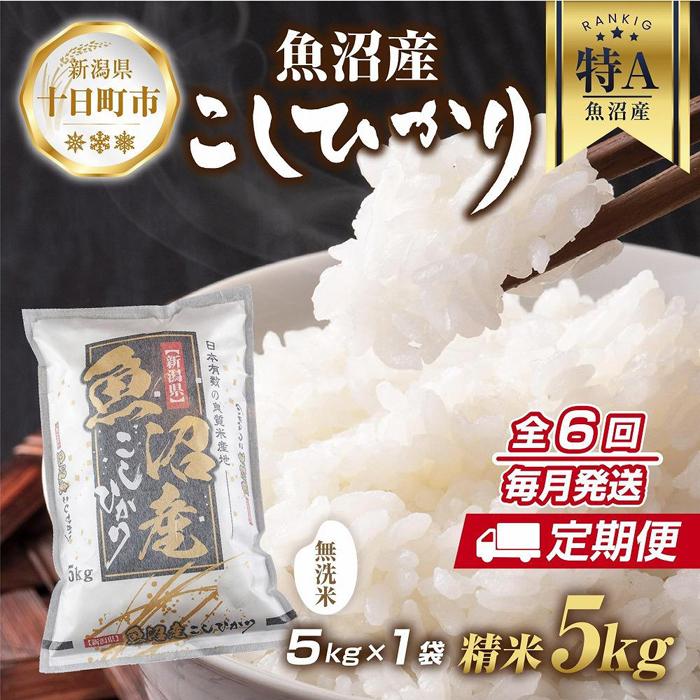【ふるさと納税】【定期便】｜無洗米｜ 新潟県 魚沼産 コシヒカリ お米 5kg×計6回 精米済み 半年間 毎月発送 こしひかり （お米の美味しい炊き方ガイド付き） ご飯 ブランド米 銘柄米