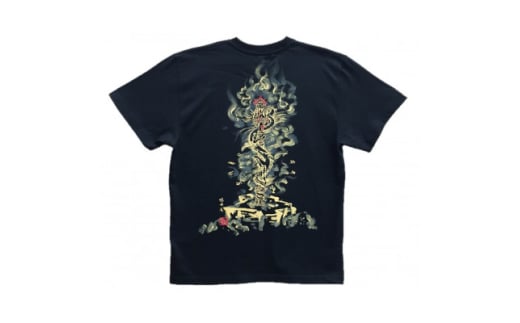 手描きTシャツ 仏画 倶利伽羅不動 黒 (半袖 XLサイズ)【1615016】