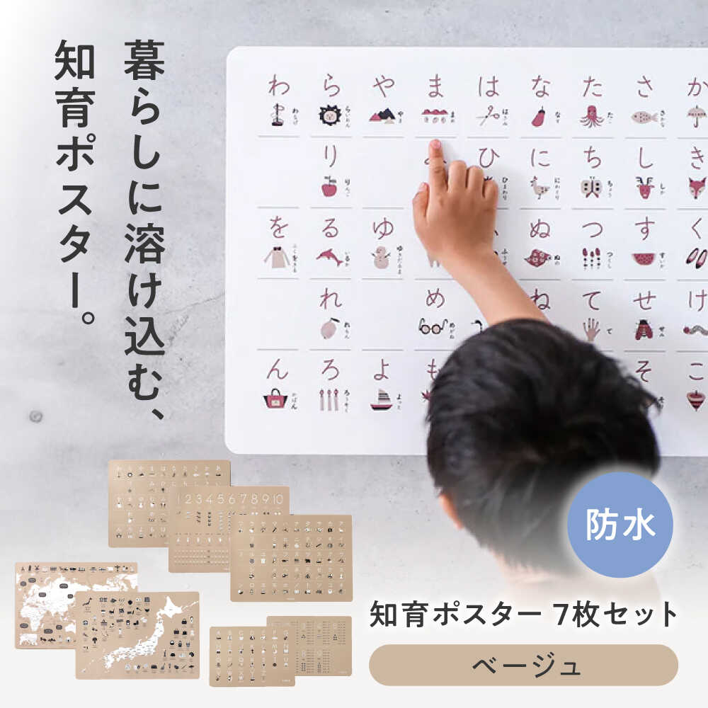 【ふるさと納税】知育 知育ポスターベージュ 7枚セット / 数字 あいうえお ひらがな表 カタカナ 日本地図 世界地図 ABC アルファベット表 掛け算 幼稚園 小学生 オシャレ 学習用 防水加工 知育 おしゃれ 子供 シンプル 入園 入学 / 愛媛県砥部町/株式会社明朗社[BJBA005]