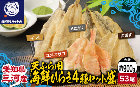 【愛知県三河産】天ぷら用海鮮ひらき4種(53尾)セット盛り_【G0651】