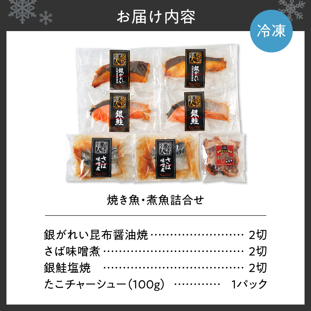 焼き魚・煮魚詰合せ｜さば味噌煮 銀鮭 塩焼 銀ガレイ 昆布醤油焼 たこ 北海道 札幌市