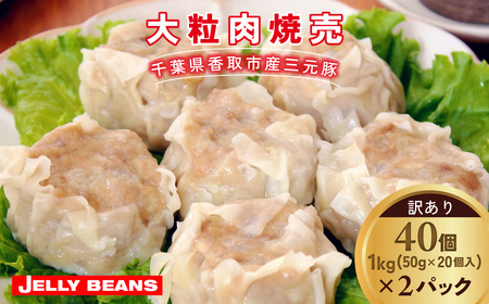 【訳あり】千葉県香取市産三元豚　大粒肉焼売 40個【1kg(50g×20個入)×2パック】  / 三元豚 焼売 しゅうまい シュウマイ 手包み 中華 大粒 国産 豚肉 おかず つまみ お弁当 お取り寄せ 千葉県 香取市 JLB004